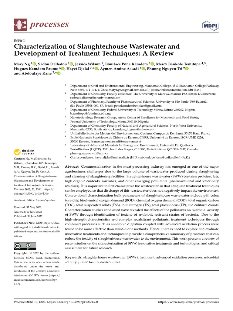 Characterization of Slaughterhouse Wastewater and Development of ...