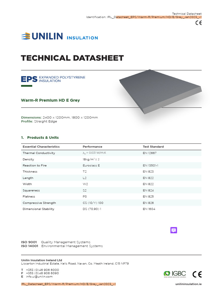 IRL Datasheet EPS Warm-R Premium HD E Grey Sept2024 V1.1 | PDF