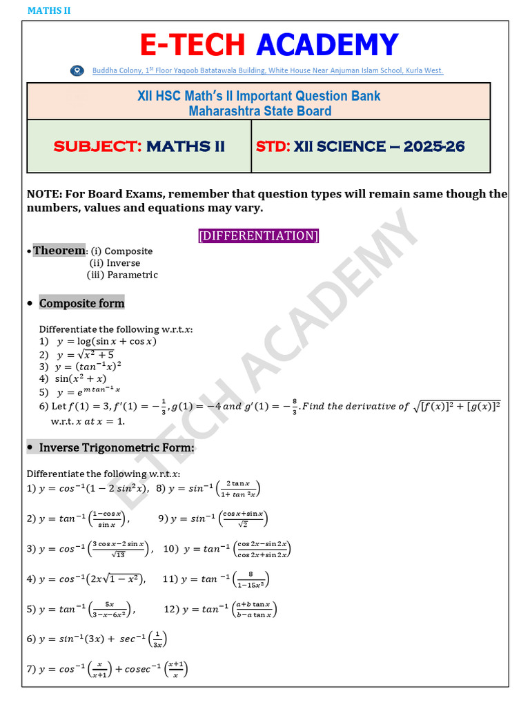 Maths II Imp Questions-25-26 | PDF | Probability Distribution ...