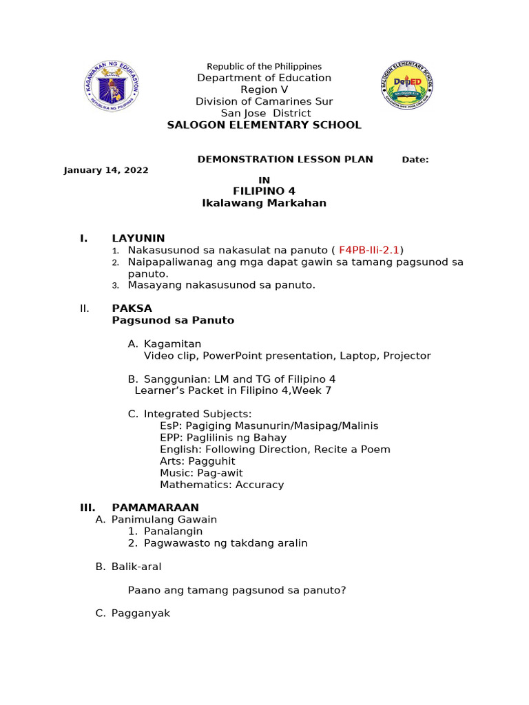 Cot - DLP - Filipino 4 by Teacher Lea S. Parcia | PDF
