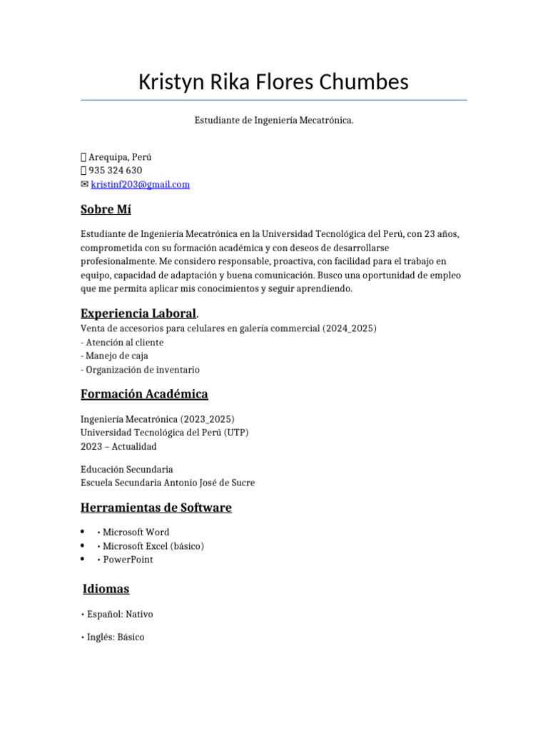 CV Kristyn Flores Corregido123 | PDF