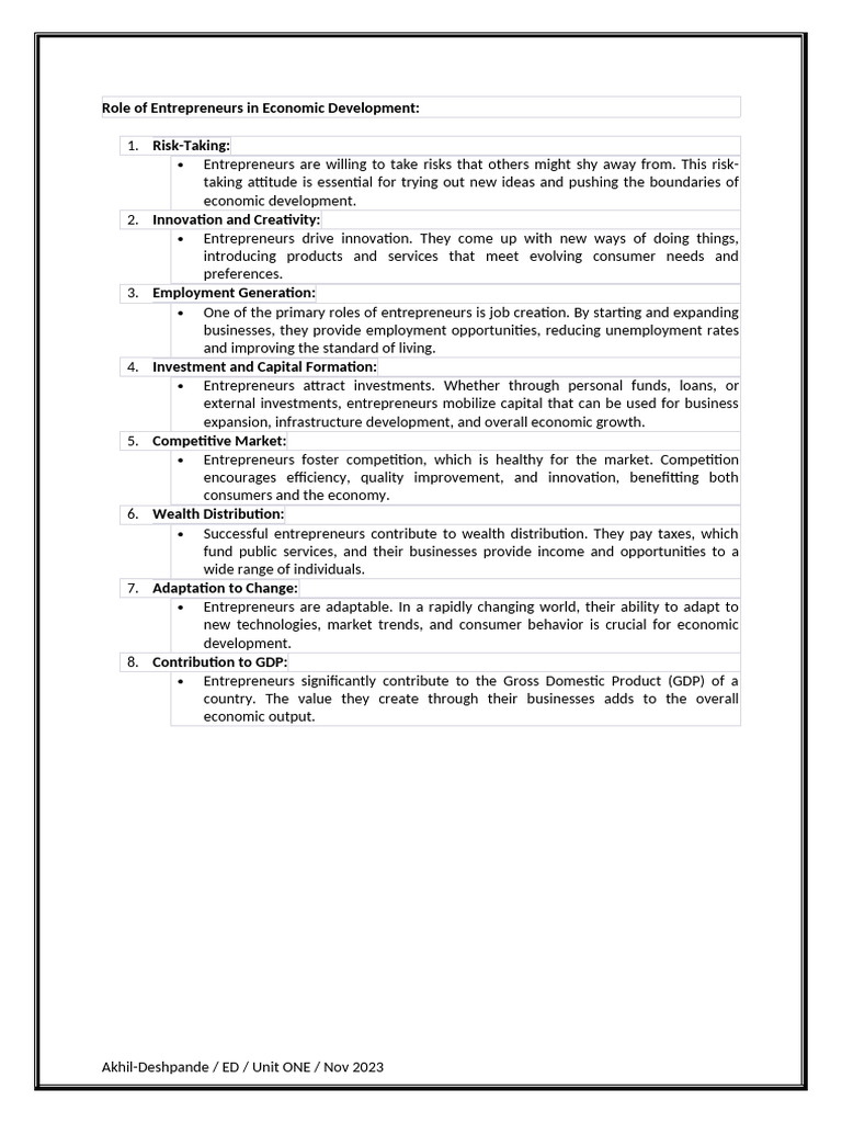 1.4 Role of Entrepreneurs in Economic Development | PDF