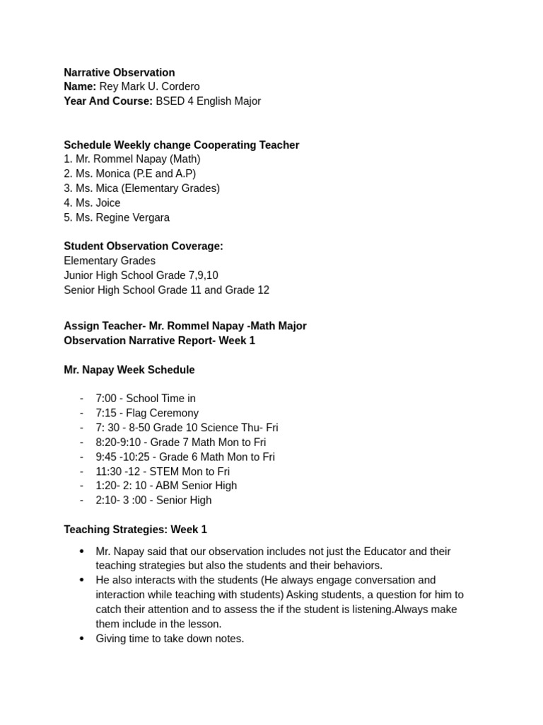 Narrative Observation | PDF | Homo | Teachers
