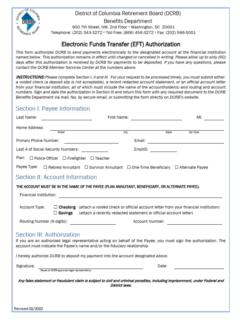 Electronic Funds Transfer Authorization | PDF | Payments