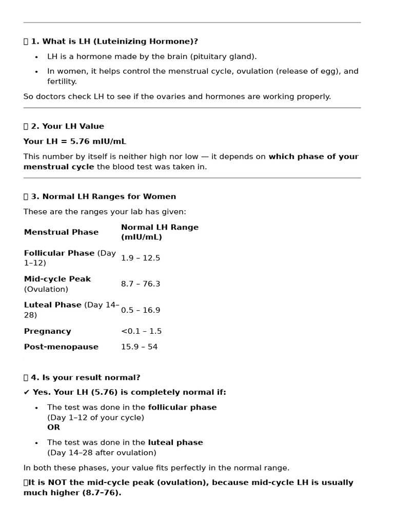 LH & FSH Medical Report - Copy | PDF | Luteinizing Hormone | Menstrual ...
