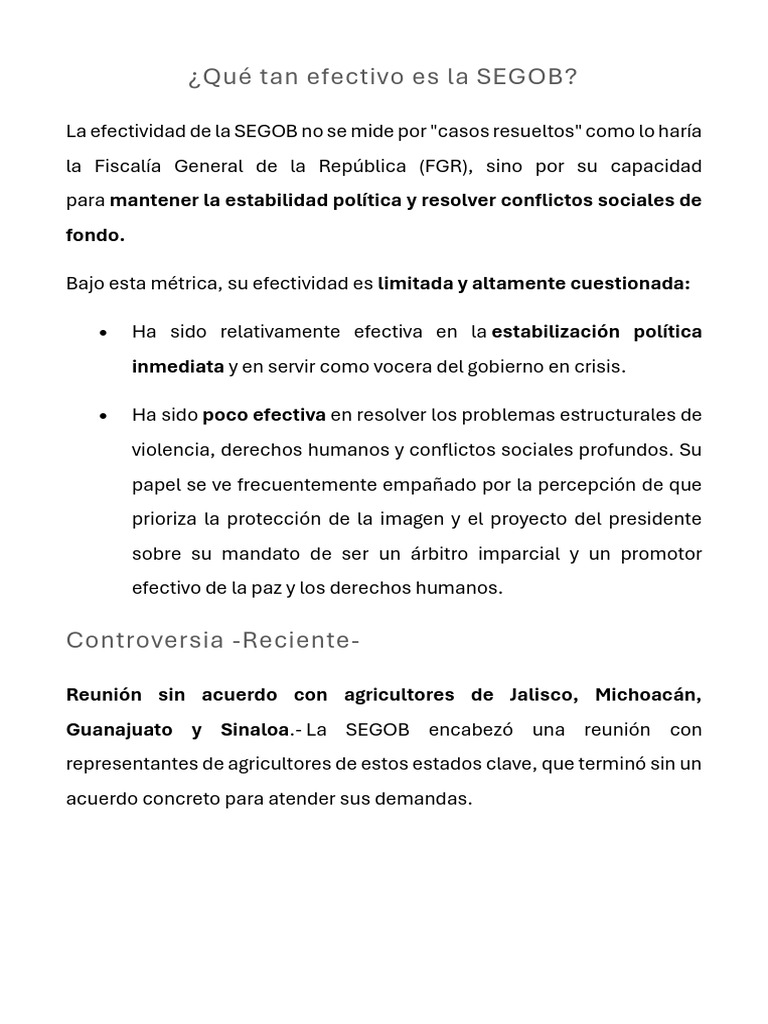 Qué Tan Efectivo Es La SEGOB | PDF