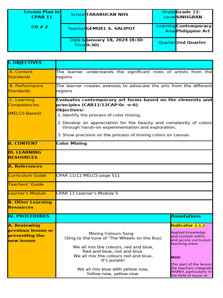 C0T 2 CPAR 2023-2024 | PDF | Color | Learning