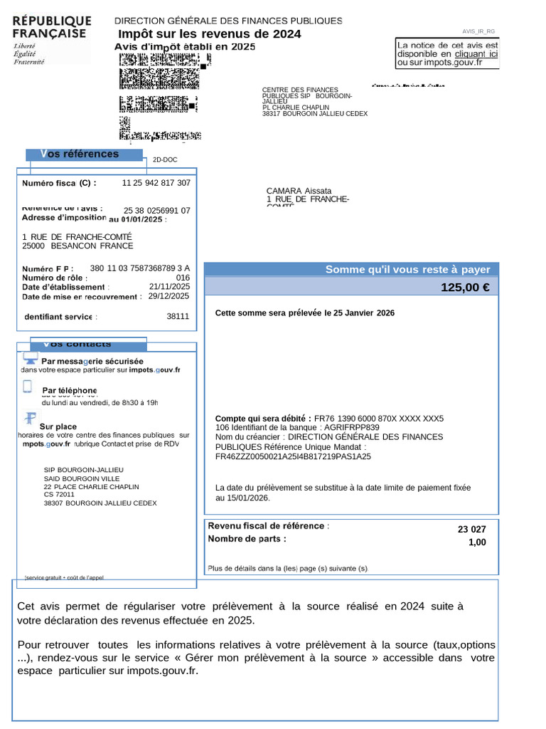 Avis D Impot 2025 Sur Les Revenus 2024 | PDF | Impôt sur le revenu | Impôts