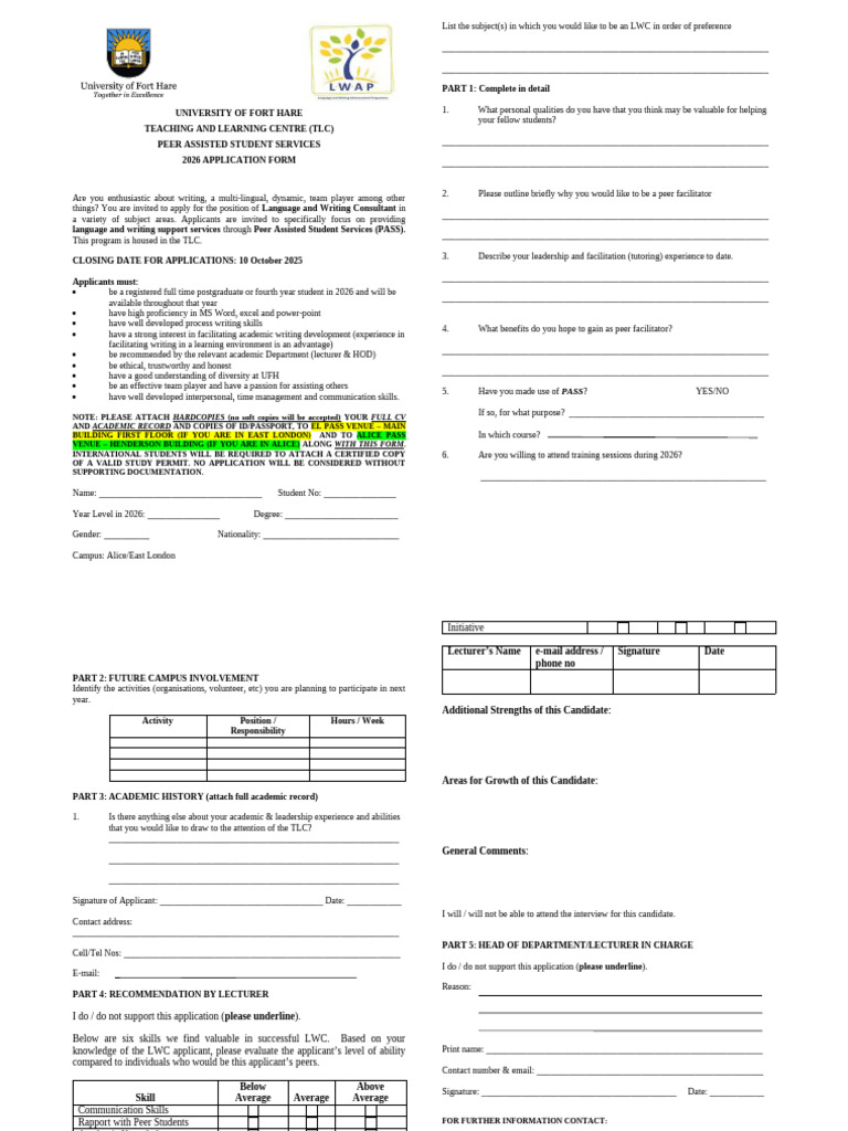 LWAP Application Form 2026 | PDF | Learning | Cognition