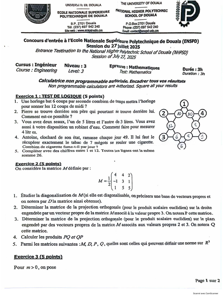 Maths Enspd Second Cycle Ingénieur 2025 | PDF