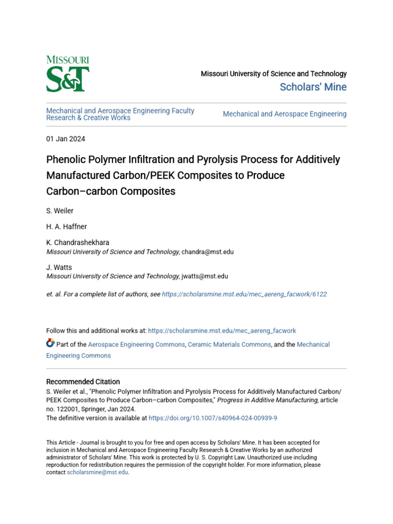 Phenolic Polymer Infiltration and Pyrolysis Process for Additivel | PDF ...