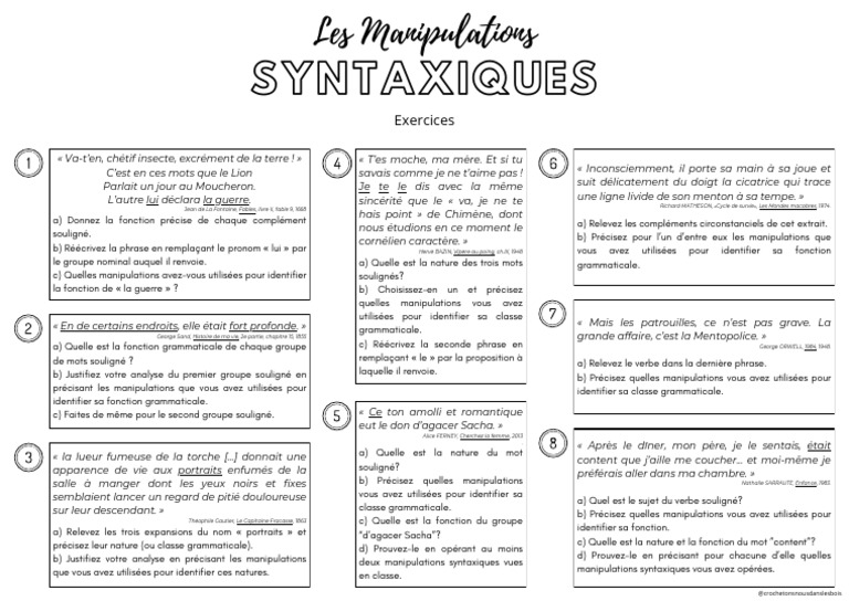 Les Manipulations Syntaxiques - Exos BLOG | PDF | Linguistique | Syntaxe