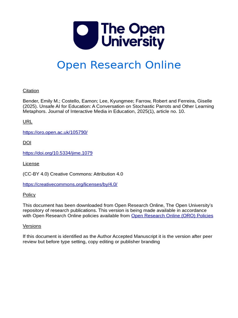 Bender Et Al. - 2025 - Unsafe AI For Education A Conversation On ...