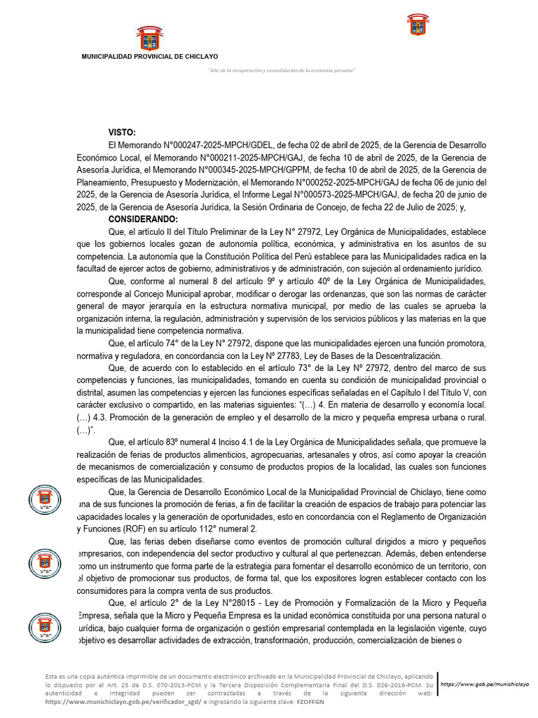 Ordenanza Municipal 000021 2025 A | PDF | Gobierno local | Perú