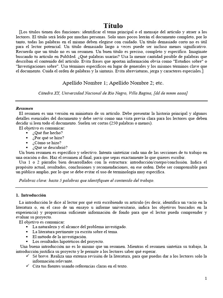 Plantilla Formato estilo -paper- con explicaciones - UNRN - 2021 | PDF