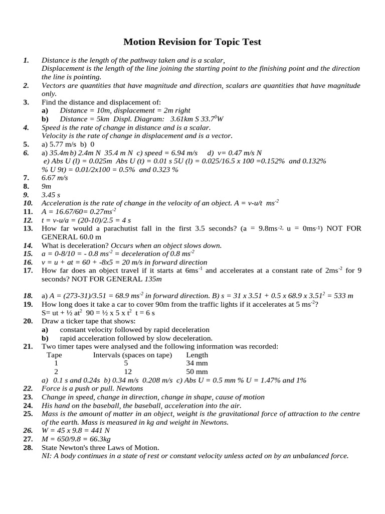 Motion Revision Sheet Ext Solutions | PDF | Acceleration | Force