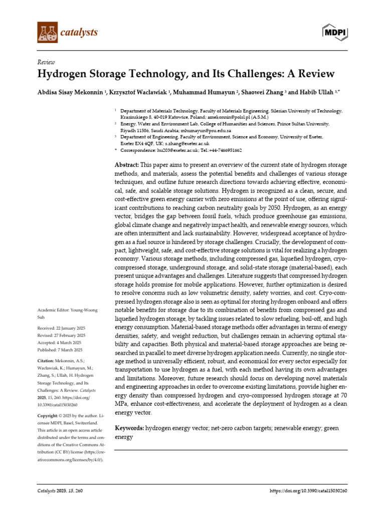 Hydrogen Storage Technology and Its Challenges A R | PDF | Hydrogen ...