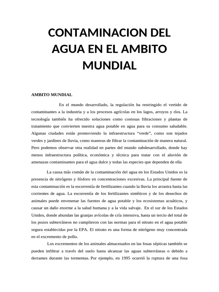 Contaminacion Del Agua en El Ambito Mundial | PDF | Agua | Contaminación