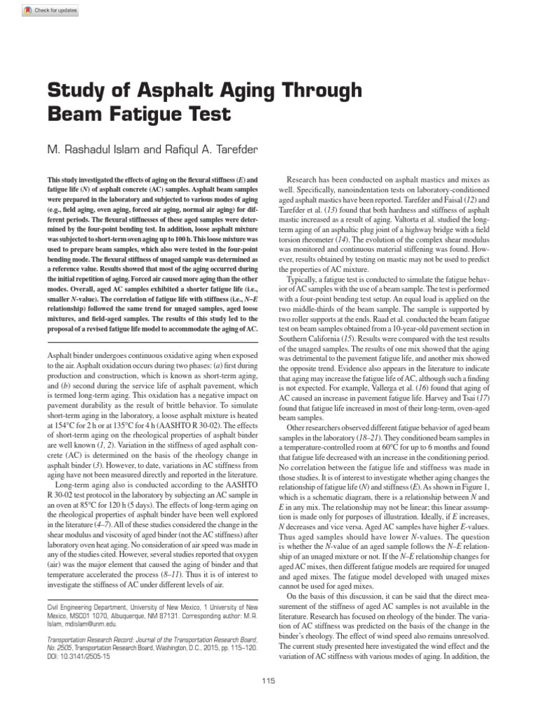 Islam Tarefder 2019 Study of Asphalt Aging Through Beam Fatigue Test ...
