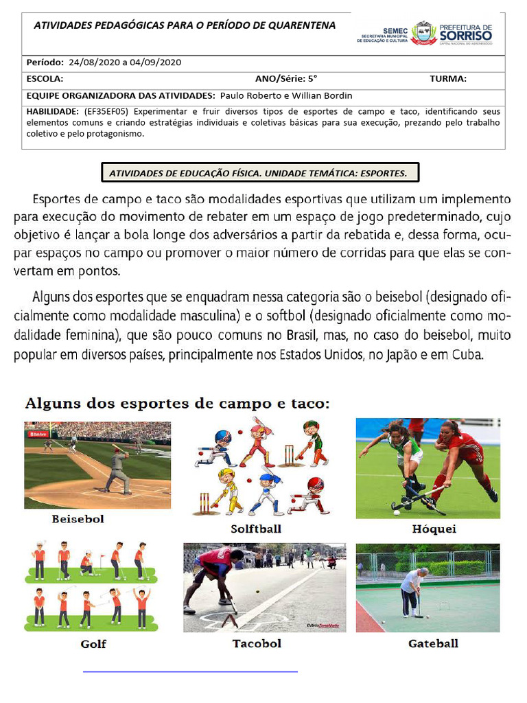 Atividades Ed. Física 5° Ano | PDF
