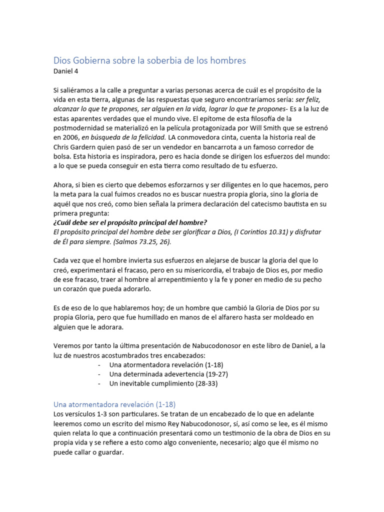 Daniel 4 Dios Gobierna Sobre La Soberbia de Los Hombres | PDF | Pecado ...
