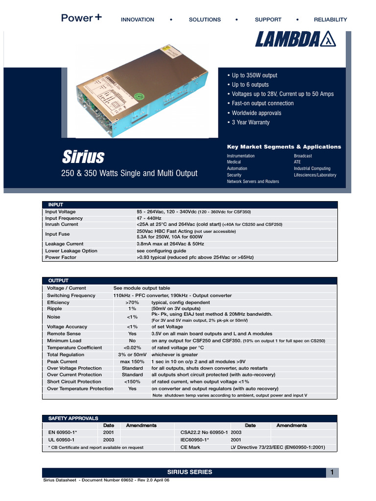 Sirius 250 & 350 Watts Single and Multi Output | PDF | Power Supply ...