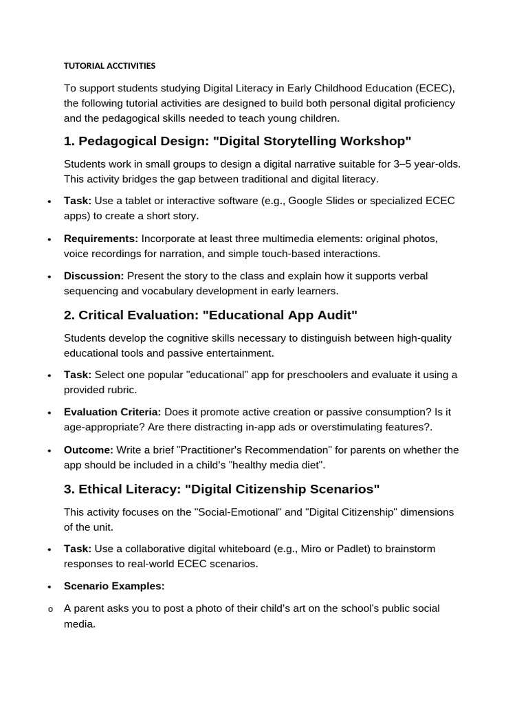 Tutorial Acctivities- Digital Literacy | PDF | Literacy | Cognition