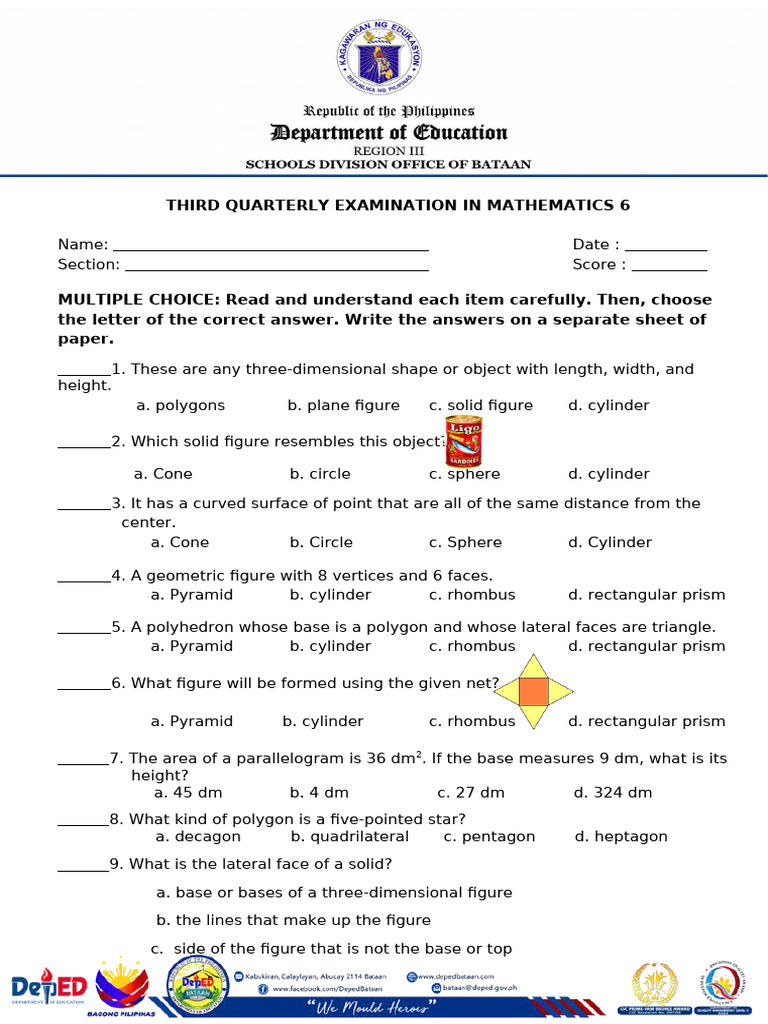 Math 6 - Third Quarter | PDF | Shape | Rectangle