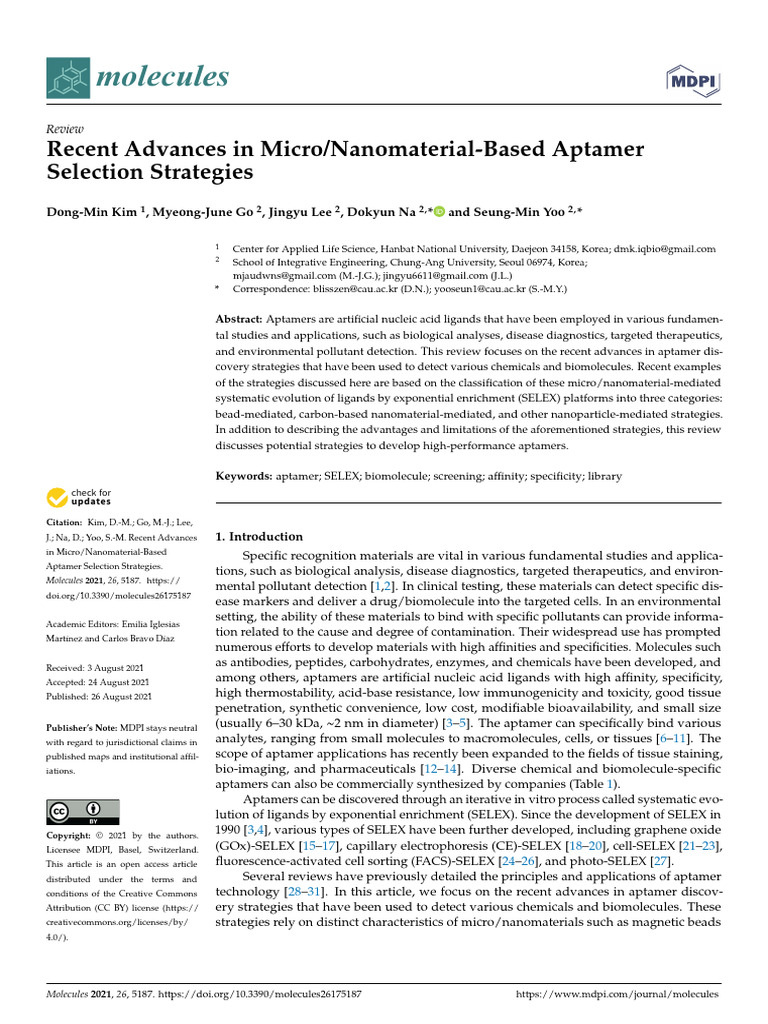 Recent Advances in MicroNanomaterial-Based Aptamer | PDF | Biomolecules ...