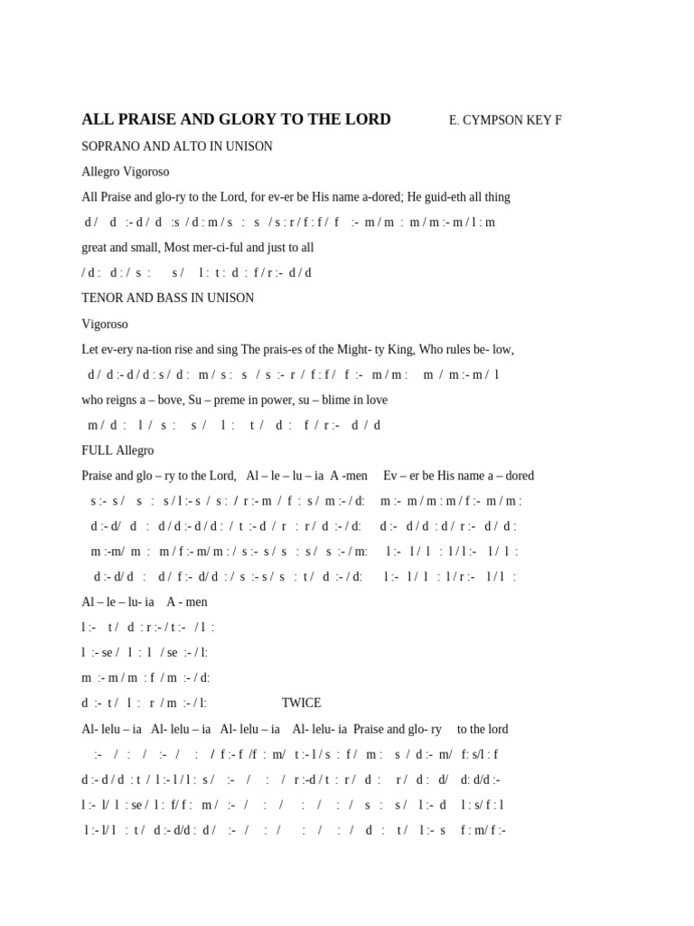 All Praise and Glory To The Lord | PDF | Choral Music | Choral Compositions