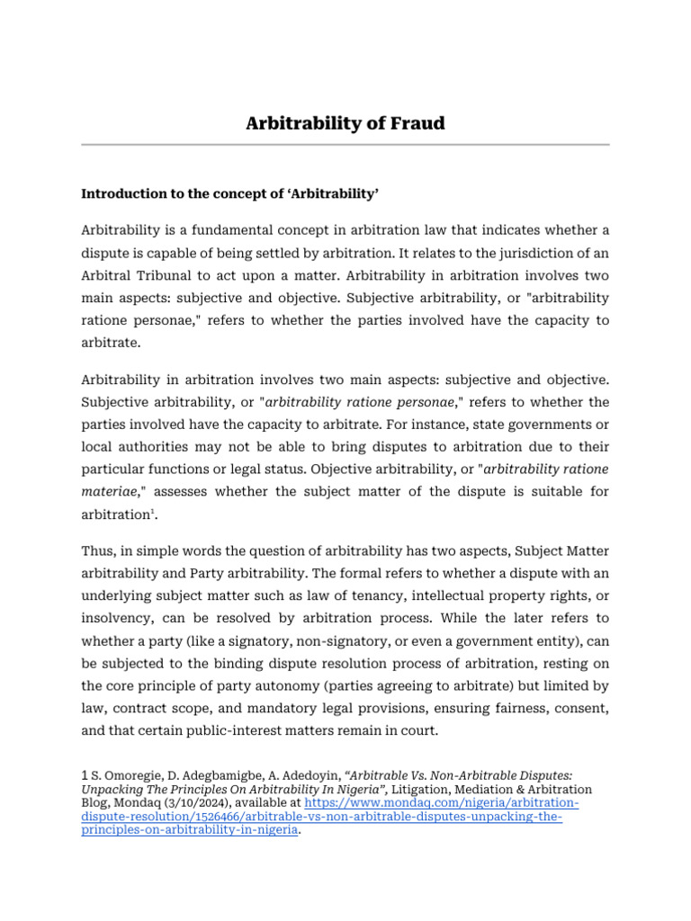 Notes On The Concept of Arbitrability | PDF | Arbitration | Private Law