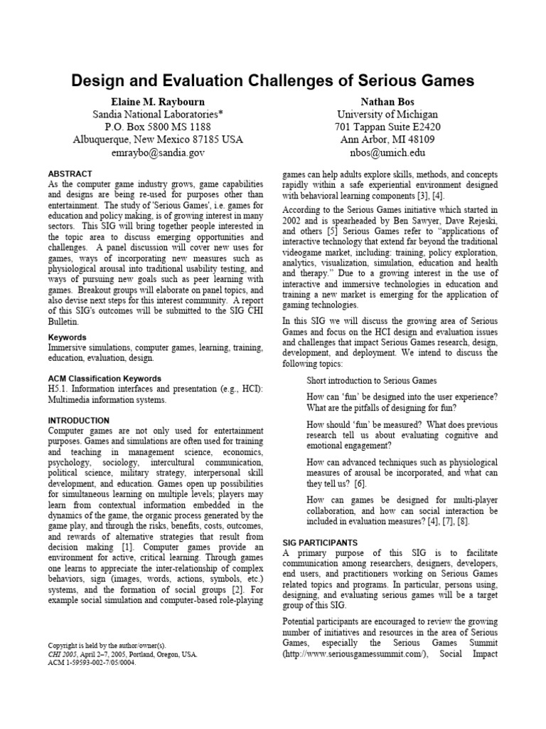 05Design and Evaluation Challenges of Serious Games | PDF | Human ...