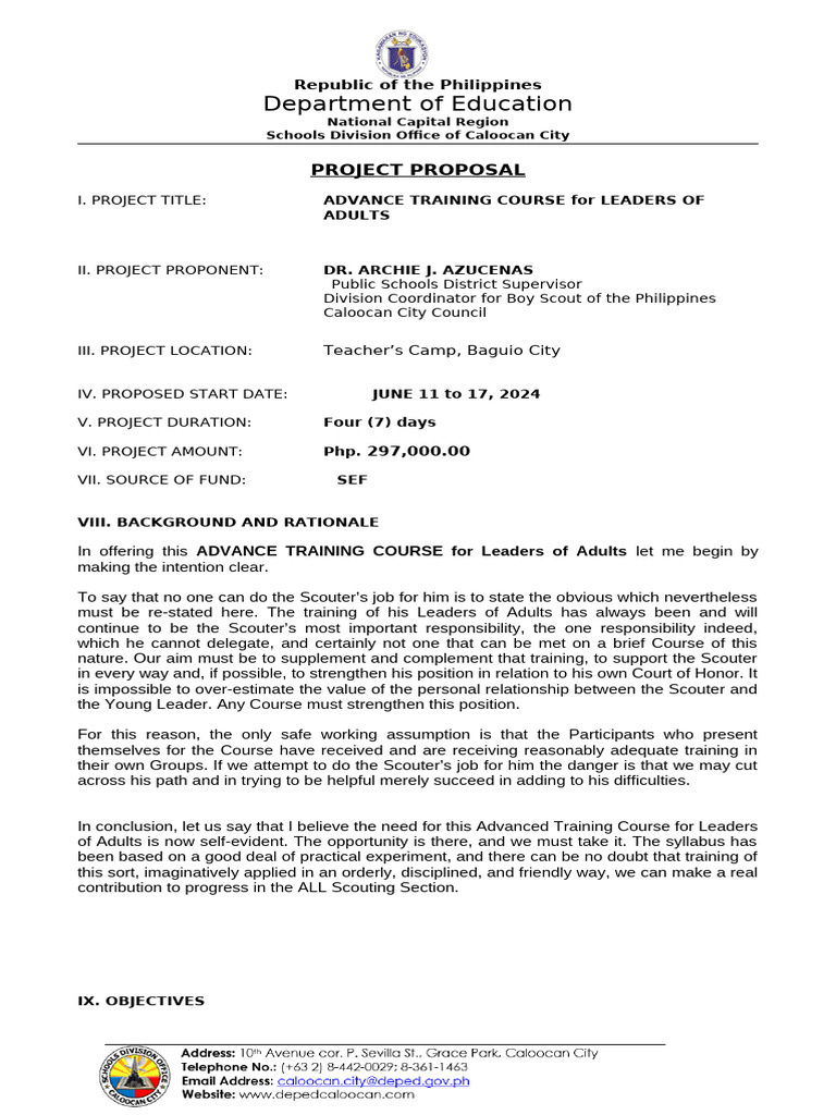 Project Proposal For ATC LOA For DEPED Personnel | PDF