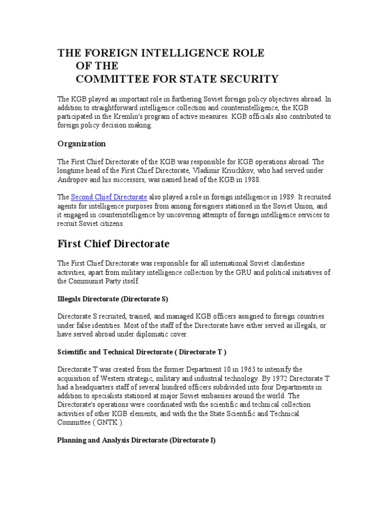 KGB Foreign Intelligence Structure | PDF | KGB | Counterintelligence