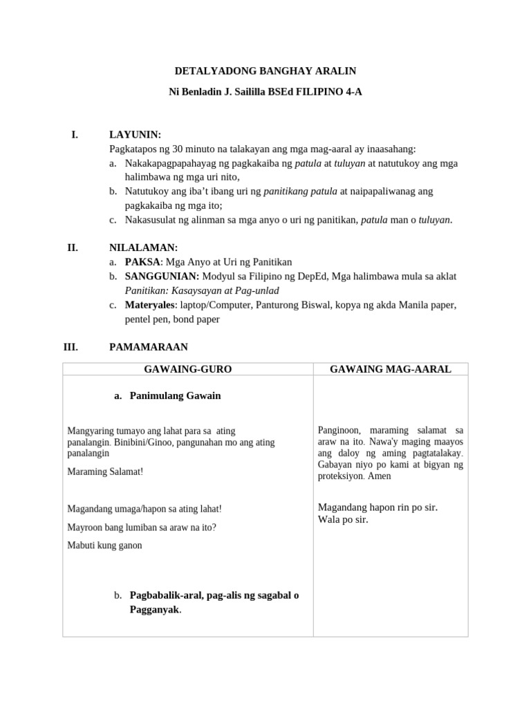 Detalyadong Banghay Aralin | PDF