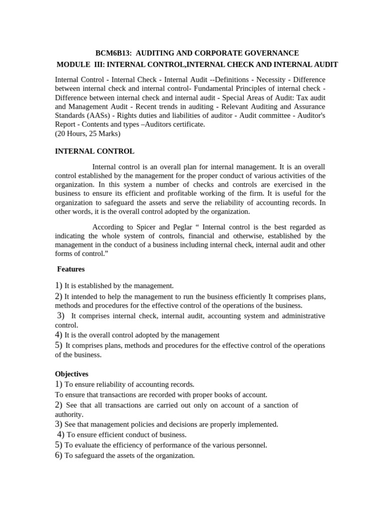 Semester VI Auditing Module III 04-01-2026 | PDF | Internal Control | Audit