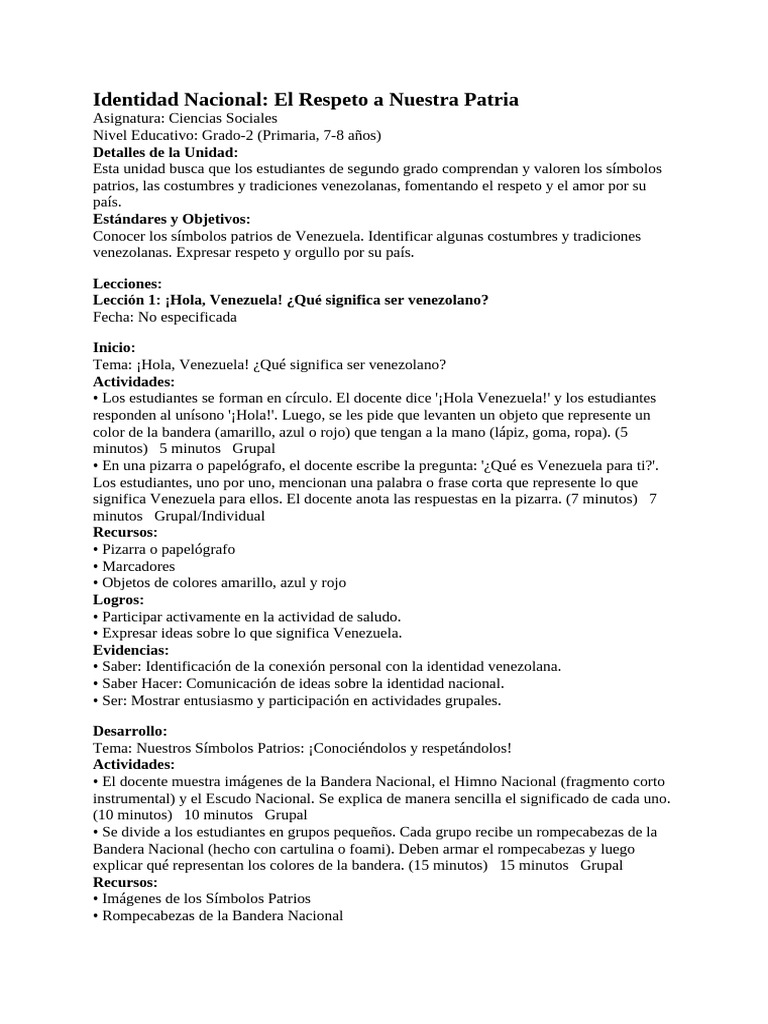 Identidad Nacional El Respeto A Nuestra Patria | PDF