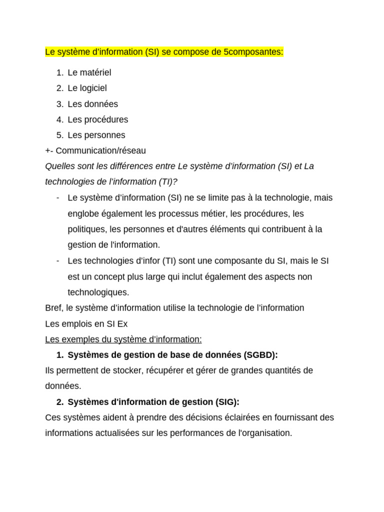 Le Système D'information | PDF | Cloud computing | Progiciel de gestion ...