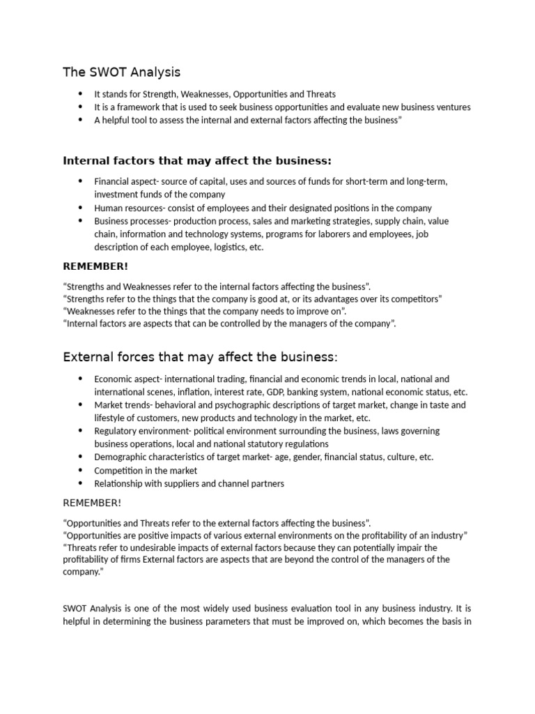 The SWOT Analysis Group Activity | PDF | Swot Analysis | Market (Economics)