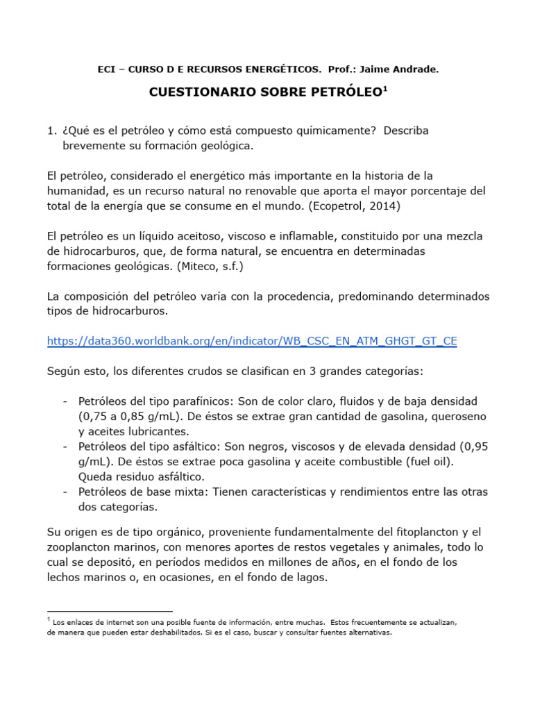 Cuestionario Petróleo ECI--RECENE--2025-2 (2) | PDF | Petróleo ...