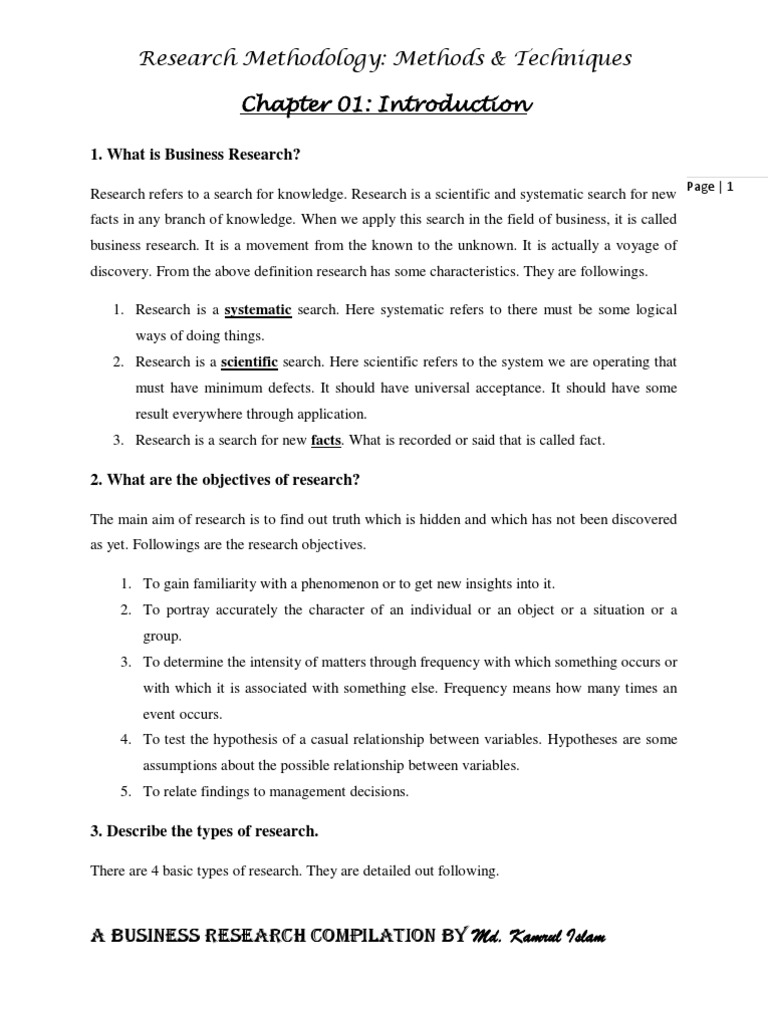 Research Methodology: Methods & Techniques Chapter 01: Introduction | PDF