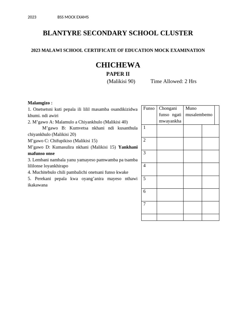 Edited FinalCHICHEWA Paper II | PDF