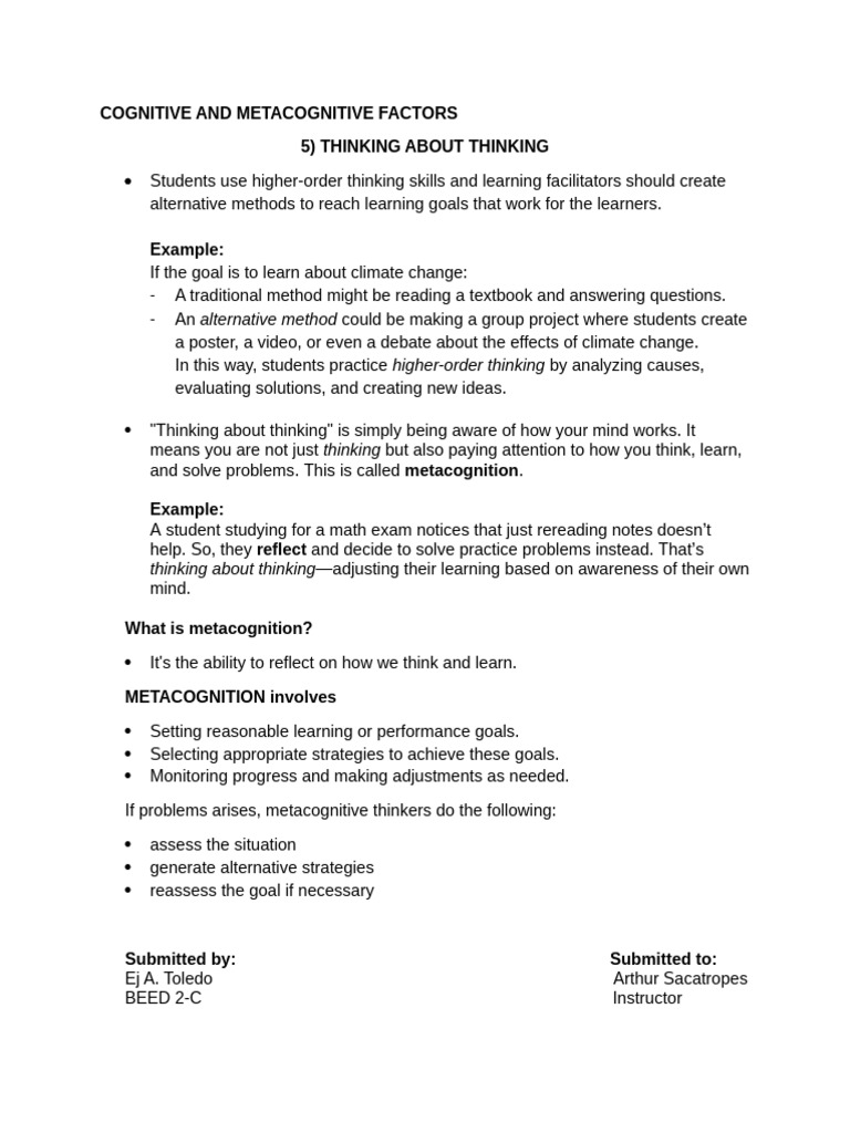 Cognitive and Metacognitive Factors | PDF