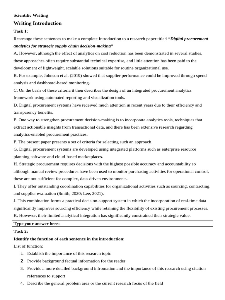 Writing Introduction - Handout | PDF | Supply Chain | Procurement