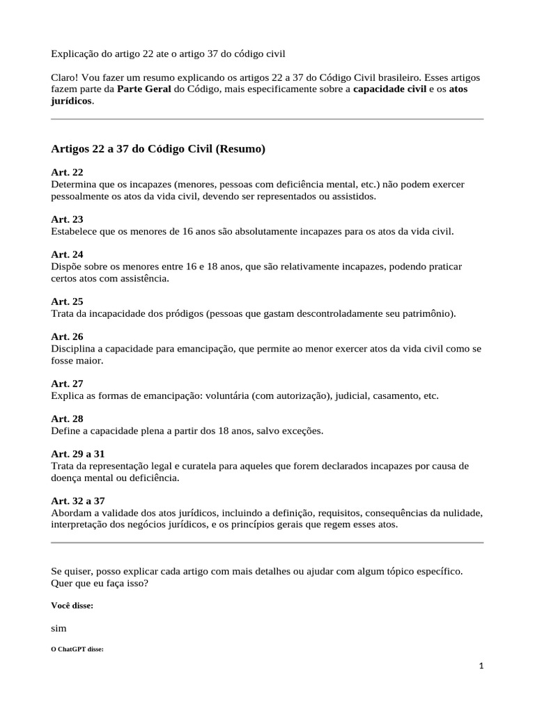 Explicação Do Artigo 22 Ate o Artigo 37 Do Código Civil | PDF | Justiça ...