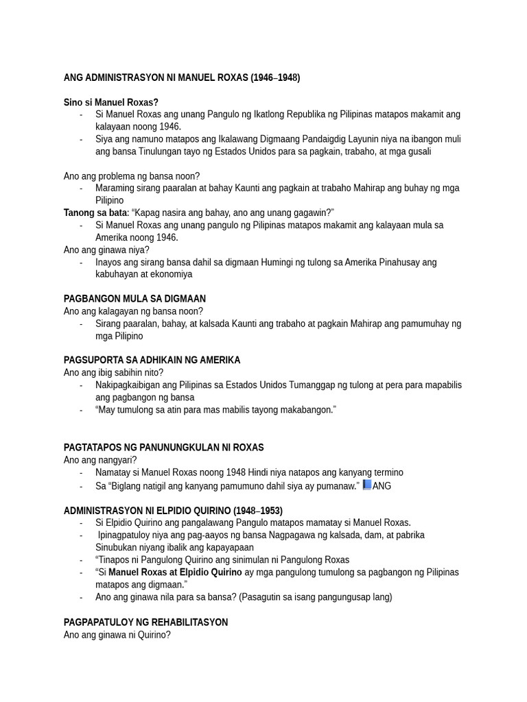 Ang Administrasyon Ni Manuel Roxas | PDF