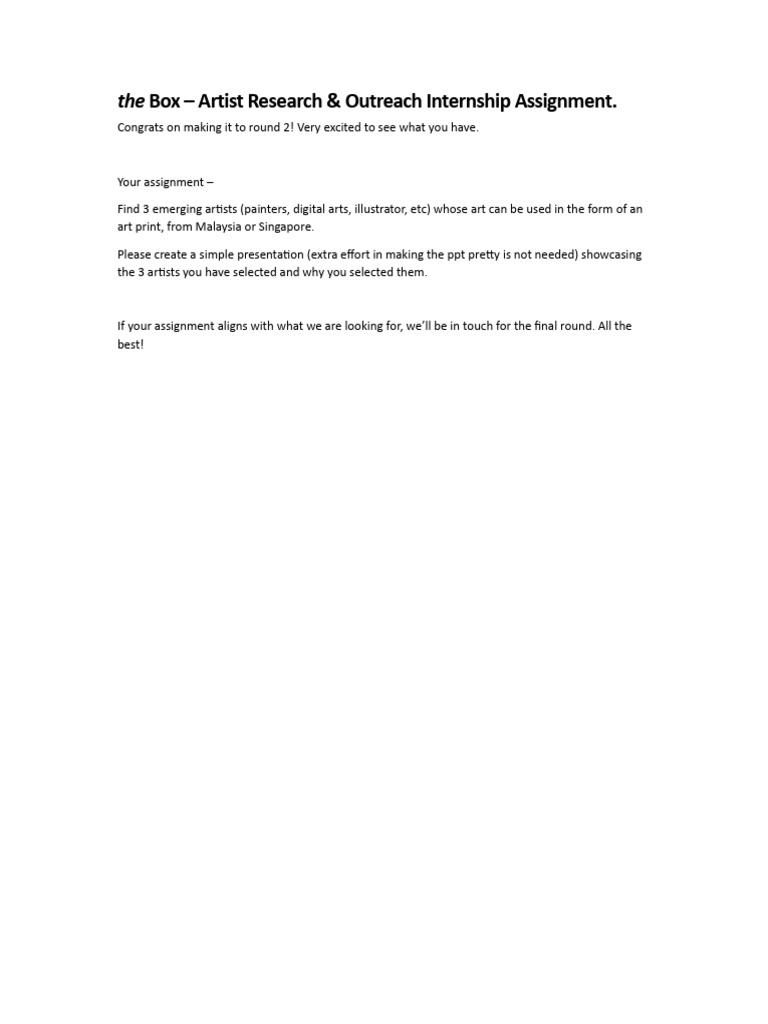 The Box Artists Research Internship Assignment - Dec 25-1 | PDF