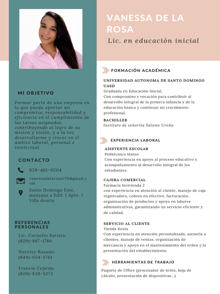 CV Vanessa de La Rosa | PDF | Educación de la primera infancia | Business