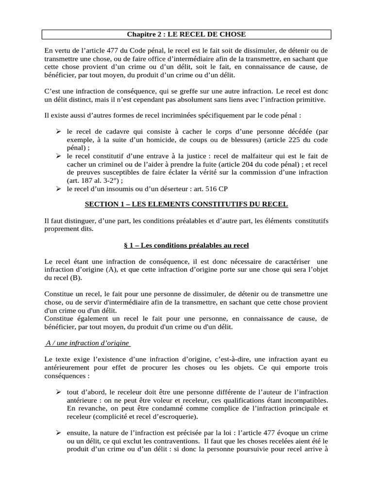 L'infraction de Recel - 2026 | PDF | Crimes | Crime et violence