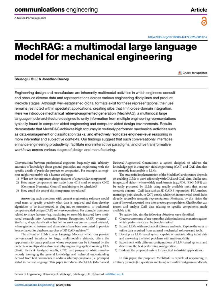 A Multimodal Large Language Model For Mechanical Engineering | PDF